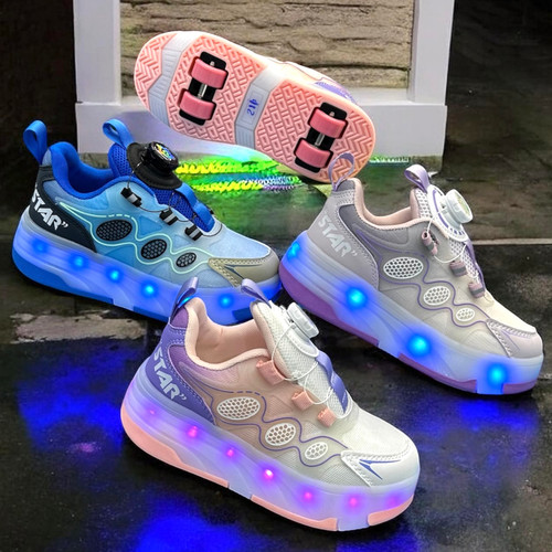 کفش کتونی بچه گانه چرخ دار طرح حلقه STAR با نور LED